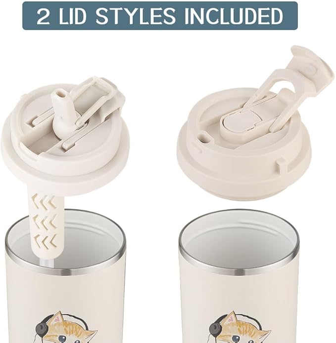 Funkrin Insulated Coffee Mug with Straw & Flip Lid, 24oz Tumbler Cup with Ceramic Coating, Double Wall Vacuum Leak-Proof Travel Mug wiht tea infuser for Office School Party Camping