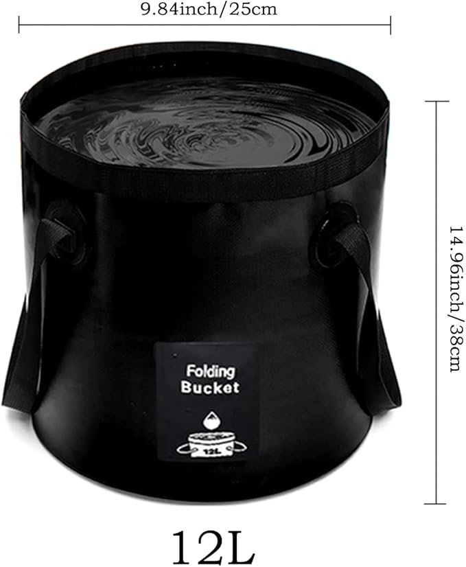 Collapsible Bucket with Handle, Lightweight Folding Water Container, Portable Collapsible Bucket for Fishing, Camping, Hiking, Backpacking, Outdoor Survival, Car Washing Black 12L