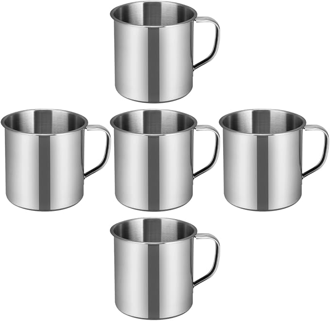 5pcs Small Stainless Steel Mug Camping Coffee with Handle Portable Drinking Cup Kids Hot Chocolate Mug Metal Water Cup For Outdoor Picnic Backpacking Silver