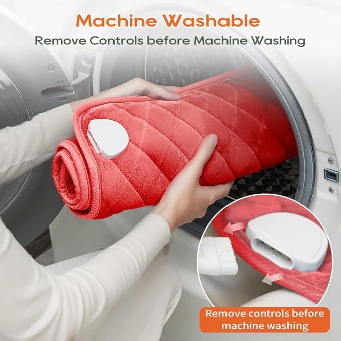 Electric Heating Pad for Pain Relief - 35"x20" King Size, Soft Velvet, Moist & Dry Heat, Adjustable Temperature, Auto Shut-Off, Machine Washable, Ideal for Back, Neck, Shoulder & Menstrual Cramps