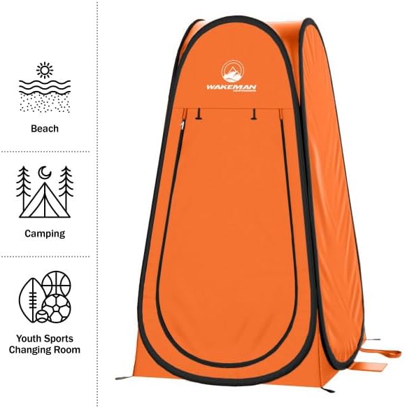 Pop Up Pod - Privacy Shower Tent, Dressing Room, or Portable Toilet Stall with Carry Bag for Camping, Beach, or Tailgate by Wakeman Outdoors (Orange)