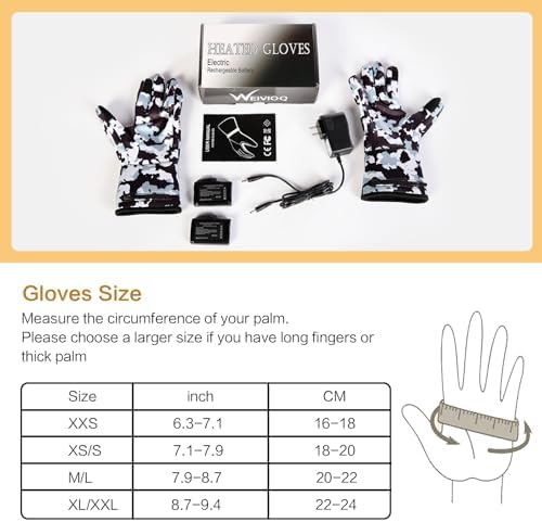 Heated Glove Liners for Men Women, Rechargeable Hand Warmers, Thin Camouflage Touchscreen Battery Electric Gloves