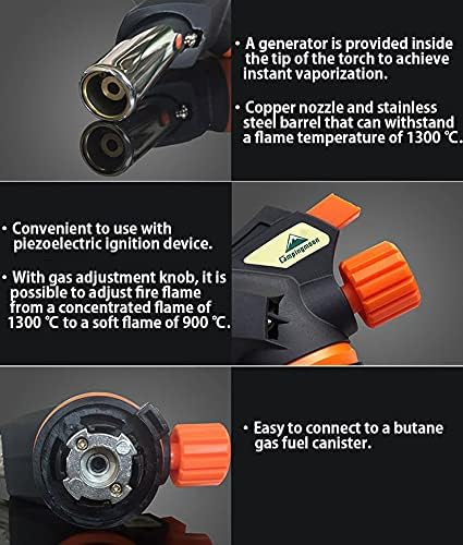 CAMPINGMOON Flame Adjustable Cooking Torch (Butane Gas Fuel Not Included) for Camping BBQ Barbecue MT-2915
