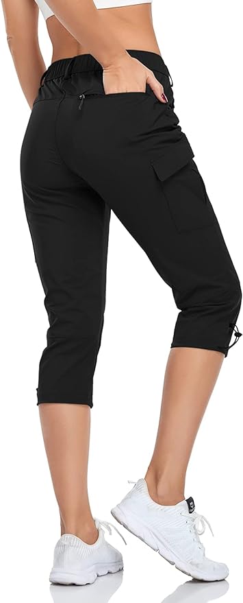 GymBrave Women's Hiking Cargo Pants Quick Dry Outdoor Camping Capris Water Resistant UPF 50 with Zipper Pockets