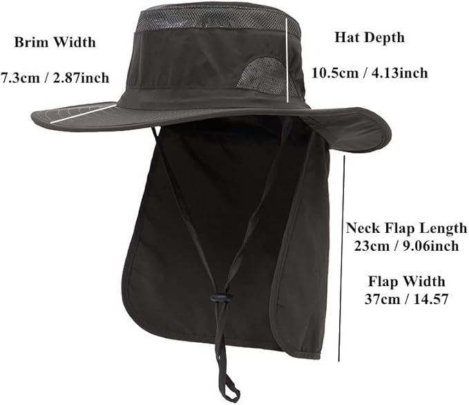 UV 50+ Sun Protection Hat for Men Women, Wide Brim Bucket Hat for Outdoor Sport & Works Fishing Hat with Neck Flap