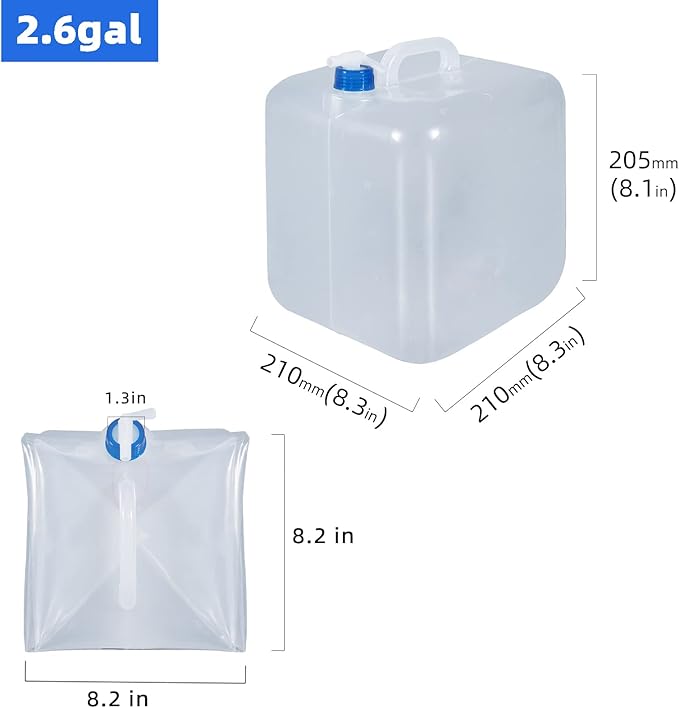 2 Pack Collapsible Water Container with Spigot, Foldable Cube Water Jugs Portable Water Storage for Outdoors Camping Hiking Disaster Preparedness & Survival Gear 1.4/2.6/4/5.3 Gallon