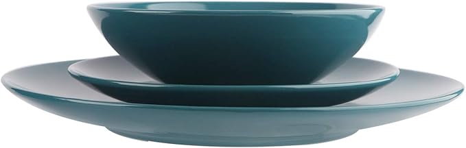 Amazon Basics 18 Pieces Dinnerware Sets, Plates and Bowls, Service for 6, Deep Teal