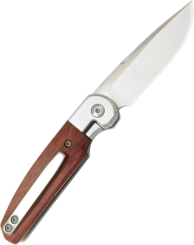 Small Folding Pocket Knife for Gift– Drop-Point Blade, Sturdy Wooden Handle with Non-Slip Grip, Deep Carry Pocket Clip – Ideal for Camping, Hunting, Hiking & EDC, Gift for Men,Women