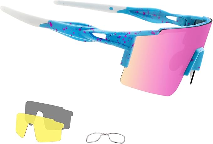 OULAIQI Cycling Sunglasses Polarized Sunglasses for Cycling Men Women with 1 Lens or 3 Interchangeable Lens Baseball Glasses