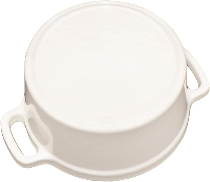 Mini Cocotte 16 oz Mini Dutch Oven 0.5 qt. Cast Iron Garlic Roaster for Oven Garlic Confit Pot Ramekins with Lids Oven Safe Set of 2, White