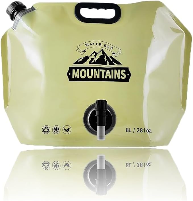 Collapsible 8L Water Storage Bag, BPA-Free Portable Folding Water Jug with Adjustable Faucet, Leakproof Emergency Water Bag for Camping, Hiking, Riding, Outdoor Sport 1Beige