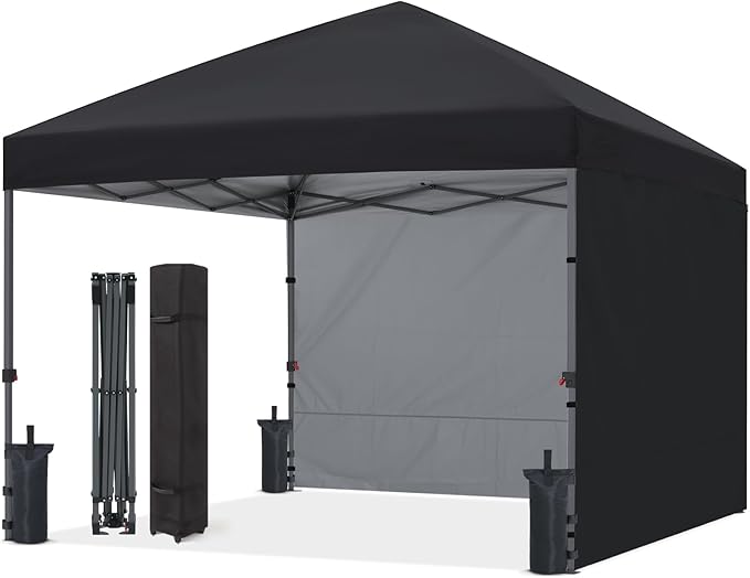 ABCCANOPY Easy Pop up Canopy Tent with 2 Sidewalls for Outdoor Sun Blocking or Rain Protection, 8x8, Black