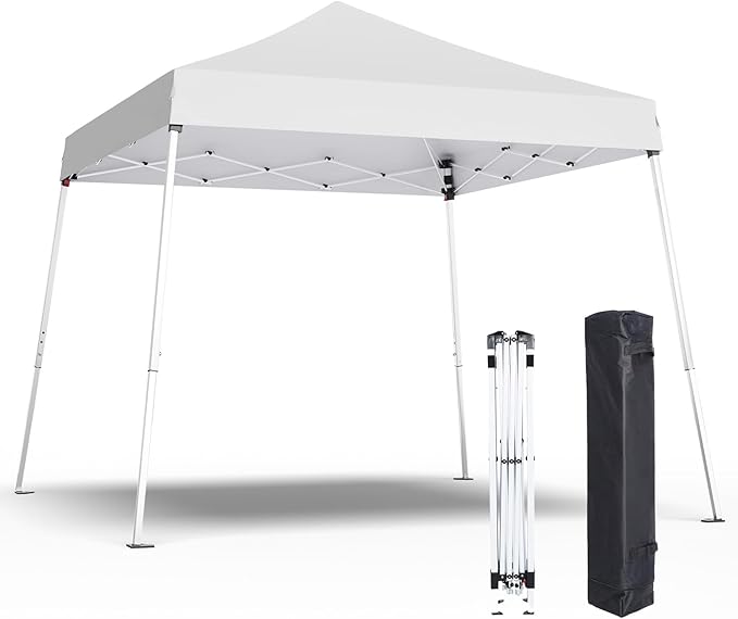 10x10 Pop Up Canopy, 300D Silver Coated White Fabric Outdoor Gazebo, Beach Tent Slant Legs with Storage Bag,Easy Up Sun Shade Shelter Tents with 8x8 Top Cover for Patio,Party