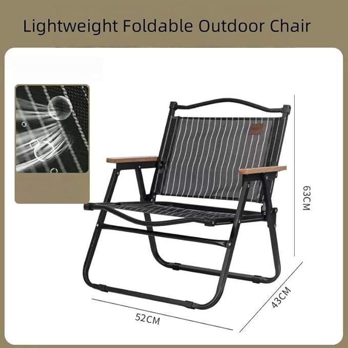 2-Pack Portable Folding Fishing Chair with Thickened Steel Frame, Solid Wood Armrests & Teslin Fabric - Lightweight Collapsible for Hiking, Beach, Backpacking & Picnic