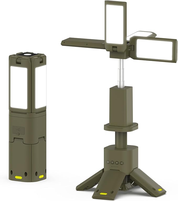 Portable LED Camping Light with Telescopic Stand,Rechargeable Outdoor Emergency Four-Leaf led Lighting,14000 mAh Waterproof Tent Lights Camping Gadgets Adjustable Work Light