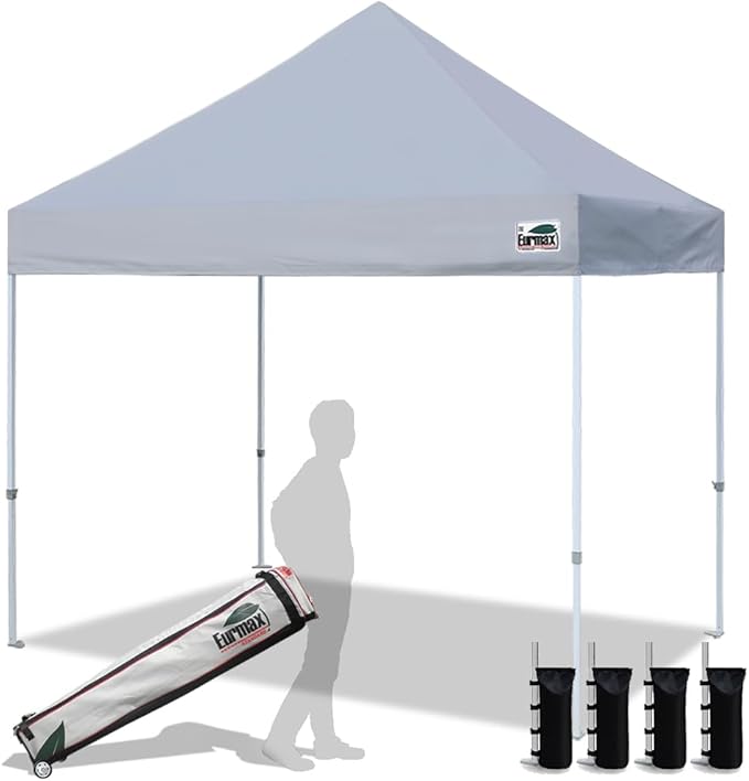 Eurmax USA 8'x8' Pop Up Canopy Tent Commercial Instant Canopies with Heavy Duty Roller Bag,Bonus 4 Sand Weights Bags (Grey)