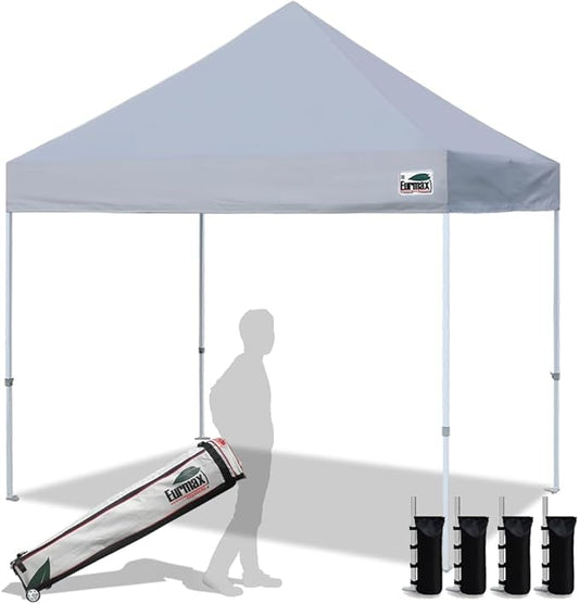 Eurmax USA 8'x8' Pop Up Canopy Tent Commercial Instant Canopies with Heavy Duty Roller Bag,Bonus 4 Sand Weights Bags (Grey)