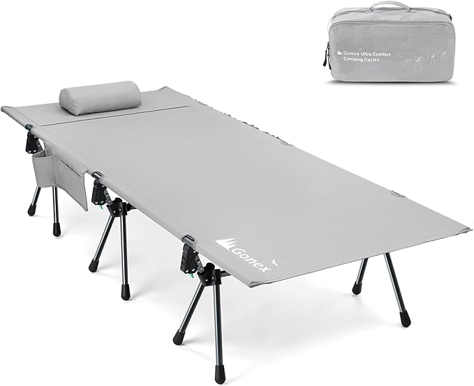 Gonex 31.5" Extra Wide Camping Cot with Leg Extenders 2 in 1 Portable Folding Cot for Adults Height Adjustable Supports 350lbs Sleeping Bed for Backpacking Travel Beach Home, Grey
