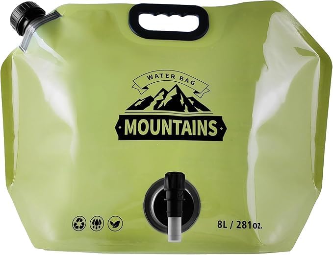 Collapsible 8L Water Storage Bag, BPA-Free Portable Folding Water Jug with Adjustable Faucet, Leakproof Emergency Water Bag for Camping, Hiking, Riding, Outdoor Sport 1green