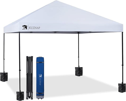 12’x12’ Pop up Canopy Tent Patented EZ Set up Instant Outdoor Canopy with Wheeled Carry Bag Bonus 4 Weight Sandbags, 8 Stakes and 4 Ropes,White