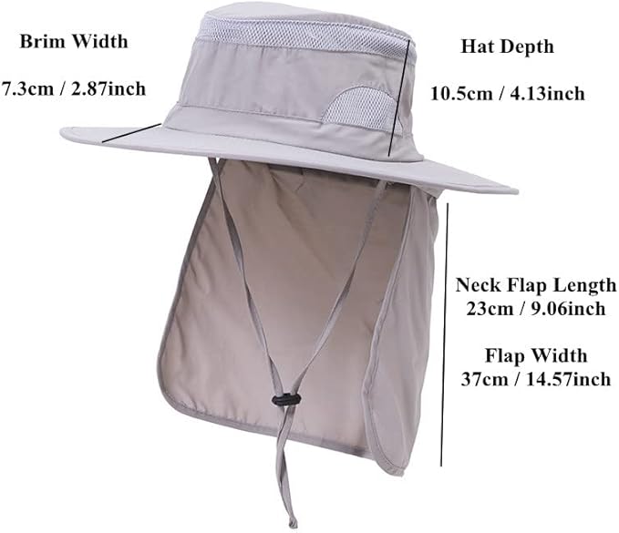 UV 50+ Sun Protection Hat for Men Women, Wide Brim Bucket Hat for Outdoor Sport & Works Fishing Hat with Neck Flap