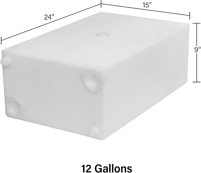 12 Gallon RV Fresh Water Tank, Potable Water Storage Tank for Drinking, Cooking, Cleaning, and Showering, Use in Campers, Trailers, Motorhomes, and RVs, Cube Shape, 24" x 15" x 9" (WT-5544)