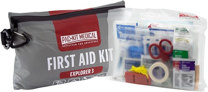 Pac-Kit Watertight Explorer 3 First Aid Kit for Hiking, Camping and Outdoor Activities, 103 Pieces