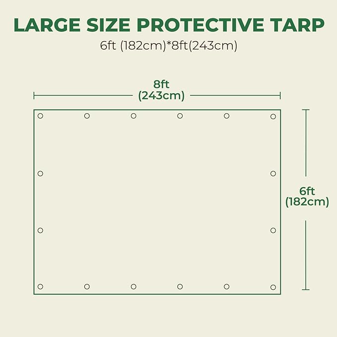 HIRALIY 14 Mil Tarp Waterproof 6x8 Feet, Thick Heavy Duty Tarp with Reinforced Grommets for Firewood, Roof, Camping, Patio, Pool, Boat, Dump Trailer