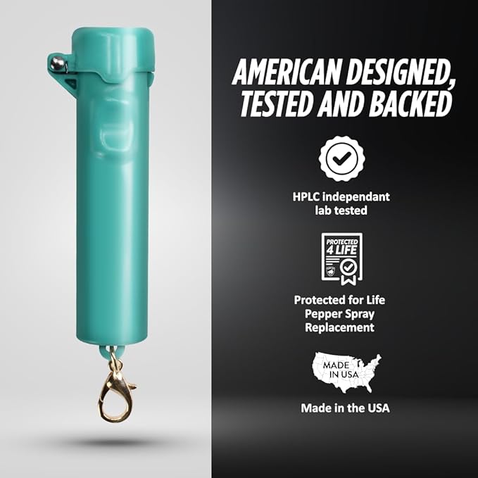 Guard Dog Security Packin' Heat, World’s Smallest Pepper Spray Self Defense for Women, Police Strength with Keychain Snap Clip, Compact Design, Long Range, UV Dye, Push-Button Safety Cap