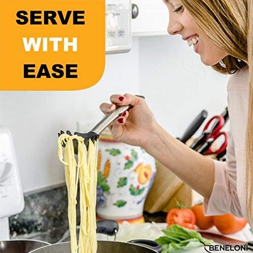 PREMIUM Silicone Kitchen Serving Utensil Set - Stainless Steel Metal and Black Utensils Including Tongs Spoons Spatula Ladle Whisk and Frosting Spatula Professional Nonstick Safe Modern Cooking Tools