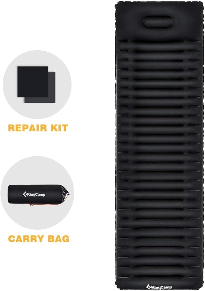 KingCamp Sleeping Pad for Camping, Rollover Prevention Inflatable Camping Mattress Ultralight Air Mat with Built in Pillow for Backpacking Hiking Tent Cot, PVC Free