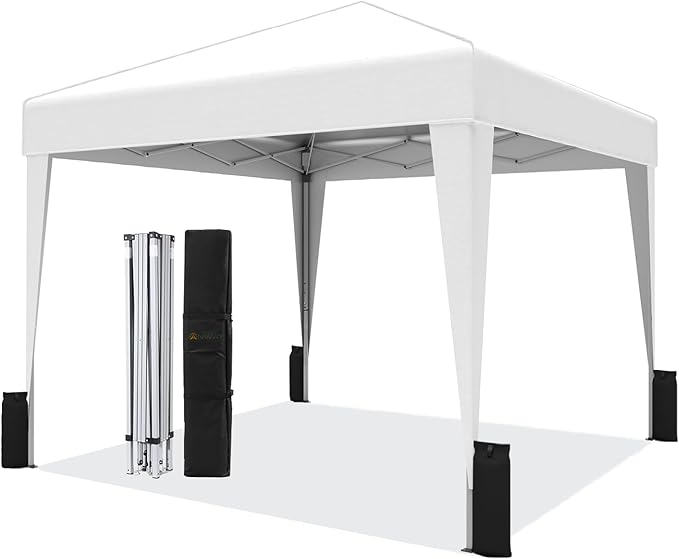 SANWAY 10x10 Pop Up Canopy Tent, One-Button Easy Setup, Outdoor Sun Shade for Events, Camping, Parties, Beach Tent - Silver White (Silver White, 10'x10')