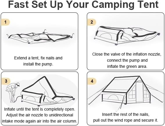 Inflatable Camping Tent with Pump and Stove Jack, 4-6 Person Inflatable Tent for Camping, Easy Setup Waterproof Inflatable House Tent