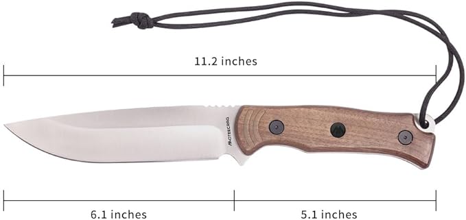 Bushcraft Knife Full Tang Fixed Blade Knife with Non-Slip Wooden Handle Sheath for Camping, Hiking, Outdoor, Gift