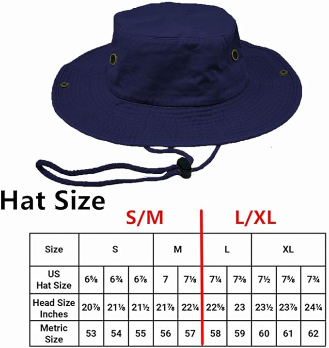 Glory Max Washed Cotton Bucket Hat with Chin Strap Fishing Sun Safari Boonie Cap