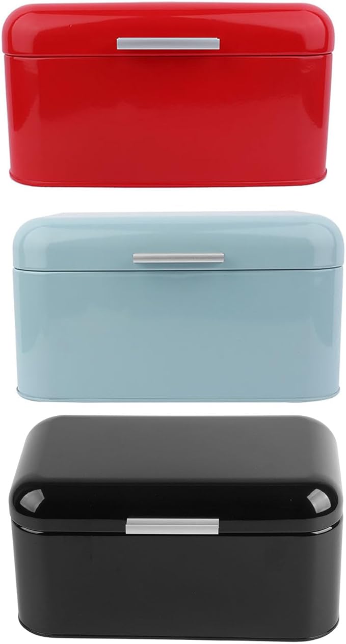 Buachois Large Bread Box,Iron Bread Box with Lid,Metal Bread Storage Bin,Bread Keeper Container,Bread Containers Storage,Modern Solid Color Retro Style,for Kitchen Counter (B)