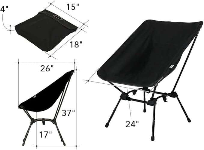 Sugoi Chair - A Portable Camping and Backpacking Chair - Adjustable to The Ideal Height and Seating - Angle for Any Outdoor Activity - Black