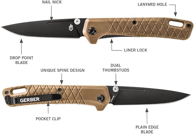 Gerber Gear Zilch Folding Pocket Knife, 3.1 Inch Plain Edge Blade, Coyote Brown