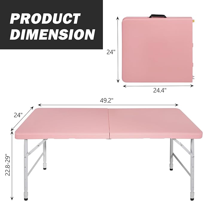 Portable Plastic Folding Table 4ft/6ft/8ft Heavy Duty White Black Picnic Dining Table Fold-in-Half for Camp Party Kitchen Indoor Outdoor