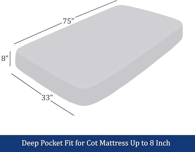 Cot Sheets 33" x 75" - 4 PCs Cot Sheet Set - 600TC 100% Cotton Sheet Set - Cot Size Fitted Sheets Perfect for Narrow Twin/Camp Bunk/Rvs Bunk/Guest Beds/Trifold Mattress, 4-8" Deep Pocket - Silver