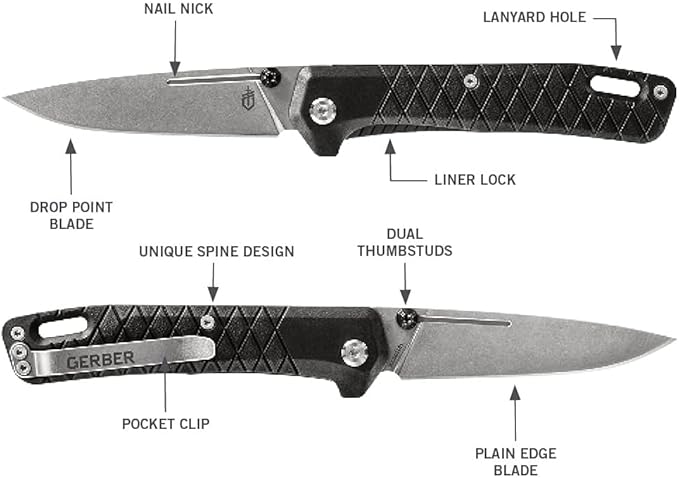 Gerber Gear Zilch Folding Pocket Knife, 3.1 Inch Plain Edge Blade, Black