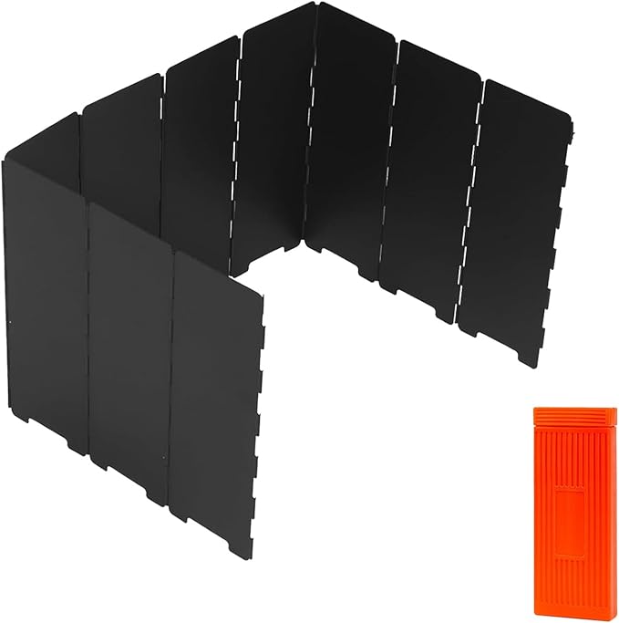 Black Camping Stove Windscreen,Lightweight Aluminum Outdoor Windshield Gas Stove Wind Screen for Camping, Glamping, Hiking, Picnic, Backpacking,Cooking,Fishing