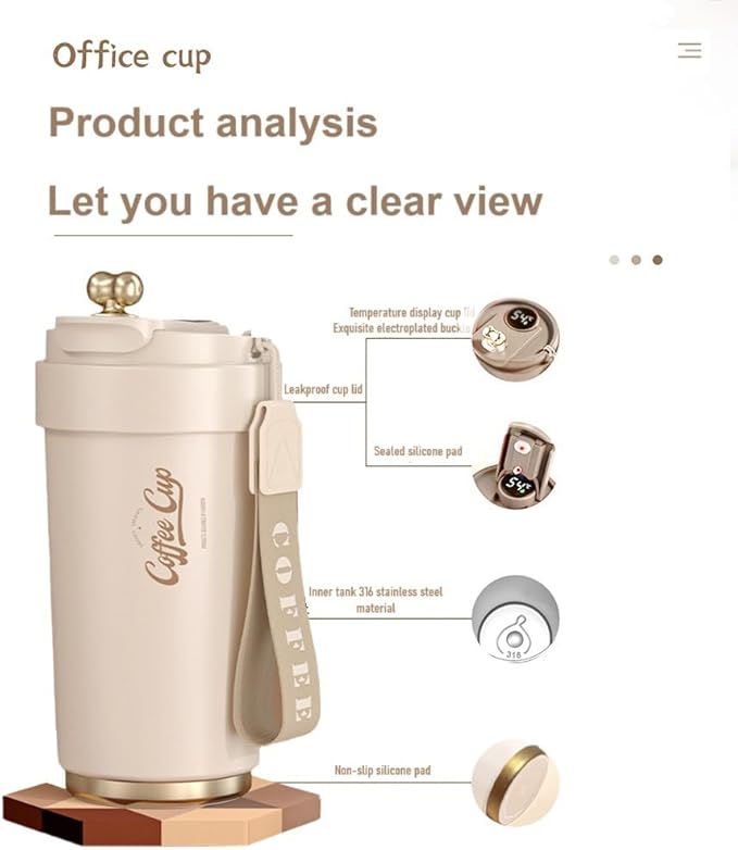 Coffee cup,Insulated Travel Coffee Mug Spill Proof Leak Proof Portable To Go Camping Stainless Steel Coffee Tumbler Reusable Coffee Cups with Lids Thermos for Hot and Cold Drink (Milky Gold)