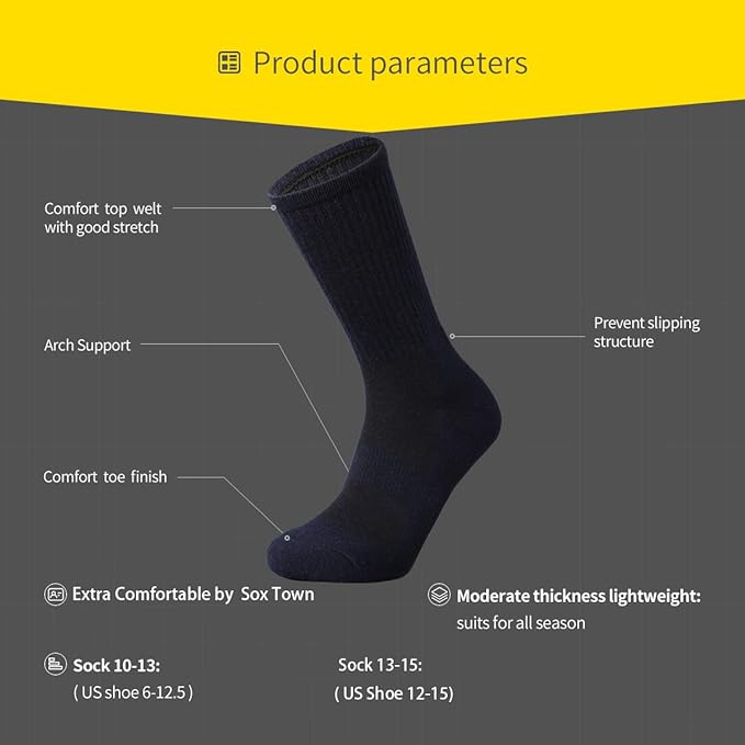 SOX TOWN Men's Merino Wool Cushion Crew Socks for Outdoor Hiking Hike Trail Performance Moisture Wicking Lightweight Summer