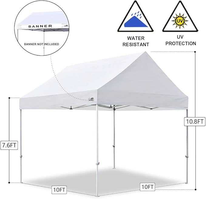 Eurmax USA Patented 10x10 Pop Up Canopy Tent Party Tent Commercial Instant Canopies Shelter with Heavy Duty Roller Bag,Bonus 4 Sand Bags (Snow White)