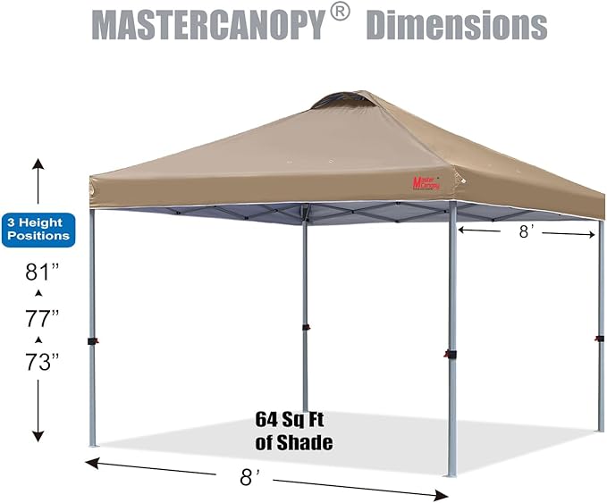 MASTERCANOPY Durable Pop-up Canopy Tent with Roller Bag (8x8, Khaki)