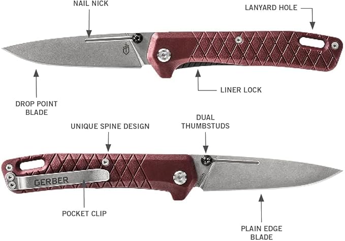 Gerber Gear Zilch Folding Pocket Knife, 3.1 Inch Plain Edge Blade, Drab Red