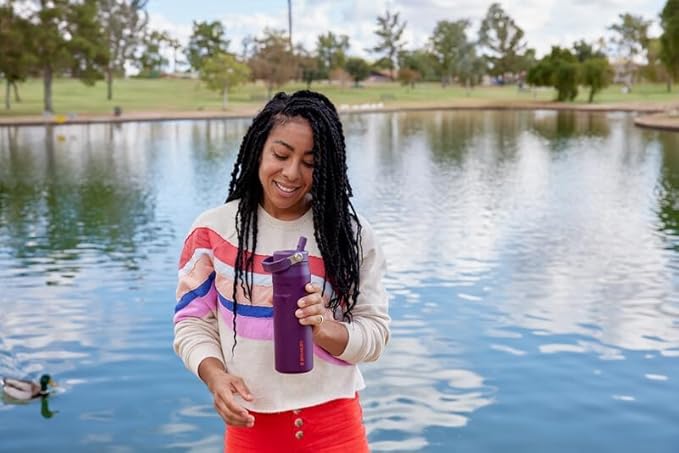 Stanley IceFlow Flip Straw 2.0 Water Bottle 36 OZ | Built-In Straw with Larger Opening | Lightweight & Leak-Resistant | Insulated Stainless Steel | BPA-Free | Pomelo