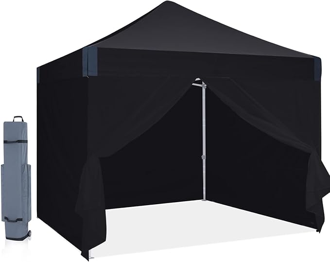 10x10 pop up Canopy Tent, Eazy up Outdoor Patio Canopy Tent with sidewalls, Heavy Duty Commercial Instant Canopy Tent with Sand Bags for Deck, Party, Camping, Backyard, Playground, Black