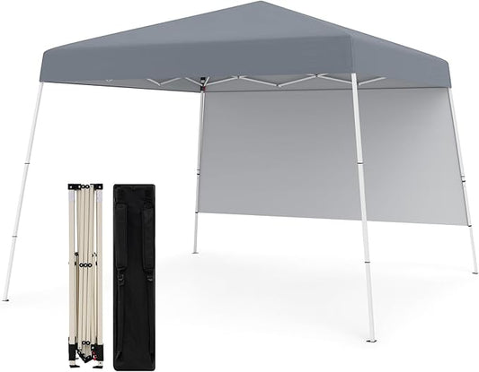 Tangkula 10x10 FT Pop Up Canopy with Sidewall, UPF 50+ Easy Setup Outdoor Tent with Backpack, 4 Stakes, Portable Heavy-Duty Canopy Tent for Party Events Camping Picnic, 10x10 Base, 8x8 Top